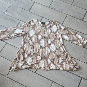 Kaktus Brown Beige Abstract‎ Textured Long Sleeve Tunic Top Women’s XL